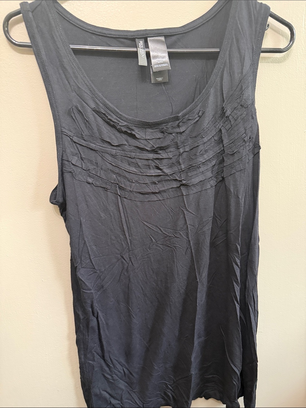 Bisou Bisou Black Sleeveless Tank with Front Ruffle Detail